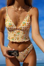 Orange Gingham and Orange Patterned Bikini Set - Image 3
