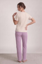 Lilac Seasonal V-Neck Cotton Bow Detailed Pajama Set - Image 5