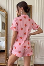 Strawberry Patterned Striped Short Sleeve Viscose Pajama Set - Image 6