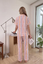 Striped Bowknot Patterned Short Sleeve Buttoned Women's Pajama Set - Image 5