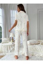 Floral Printed Pocket Detail Buttoned Daily Pajama Set - Image 4