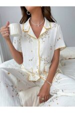 Floral Printed Pocket Detail Buttoned Daily Pajama Set - Image 6