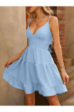Blue Strappy Backless Summer Dress - Image 5