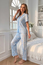 Blue Soft Bow Patterned Summer Pajama Set - Image 4