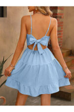 Blue Strappy Backless Summer Dress - Image 7
