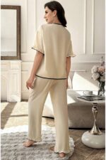 Short Sleeve Bow Detail Buttoned Pajama Set - Image 6