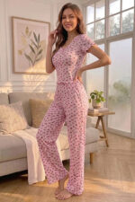 Bowknot Detailed Ruffled Short Sleeve Summer Pajama Set - Image 3