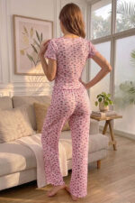 Bowknot Detailed Ruffled Short Sleeve Summer Pajama Set - Image 4