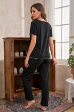 Cotton Black Bow Detail Transitional Pajama Set - Image 3