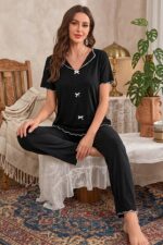 Cotton Black Bow Detail Transitional Pajama Set - Image 6