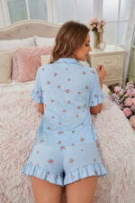 Blue Tulip Patterned Short Sleeve Buttoned Shorts Pajama Set - Image 3