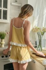 Yellow Ruffle and Bow Detailed Strappy Shorts Pajama Set - Image 2