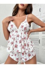 Floral Print Lace Detailed Pajamas Set - Image 2