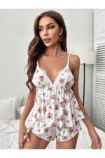Floral Print Lace Detailed Pajamas Set - Image 3
