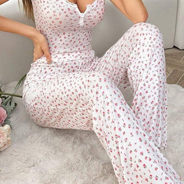 Floral Printed Cotton Short-Sleeved Pajama Set