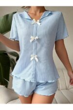 V-Neck Cotton Bow Detailed Pajamas Set - Image 3