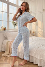 Blue Soft Cherry Patterned Short Sleeve Summer Pajama Set - Image 4