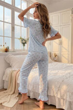 Blue Soft Cherry Patterned Short Sleeve Summer Pajama Set - Image 5