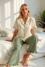 Short Sleeve Long Button Pajamas Set - Image 3