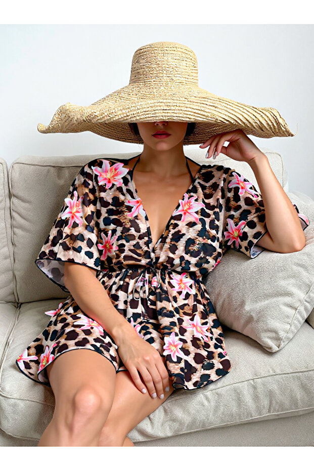 1_org_zoom-1192.jpg Leopard Printed Lace Detailed Pareo Beach Dress - Image 1
