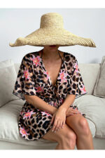 Leopard Printed Lace Detailed Pareo Beach Dress - Image 3