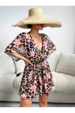 Leopard Printed Lace Detailed Pareo Beach Dress - Image 4