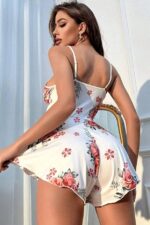 Romantic White Floral Print Jumpsuit Nightgown - Image 6