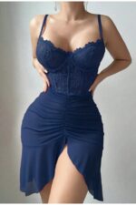 2 Piece Long Nightgown with Front Slit