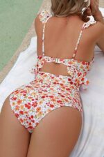 Floral Patterned Low-Cut Swimsuit with Flounce Ruffle Detail - Image 2