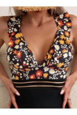 Women's Black Floral Patterned Tulle Detailed One Piece Swimsuit - Image 2