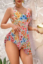 2 Piece Floral Patterned Covered Lined Slip and Swimsuit