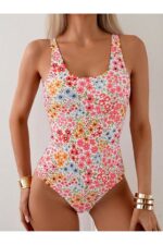 Floral Printed Square Neck Strap Swimsuit - Image 3