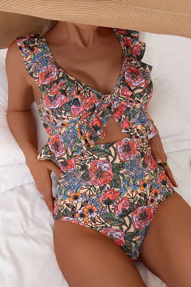 1_org_zoom-1302.jpg Vintage Floral Print Ruffle Strap Cutout Front One-Piece Swimsuit - Image 1