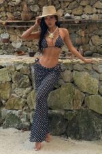 Polka Dot Patterned 3-Piece Beach Combination Bikini Set and Pareo - Image 2