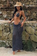 Polka Dot Patterned 3-Piece Beach Combination Bikini Set and Pareo - Image 8