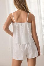 White Women's Embroidered Strappy Shorts Pajama Set - Image 3