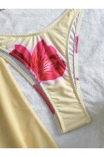 Yellow Patterned 3 Piece Beach Combination Bikini Set and Pareo - Image 4