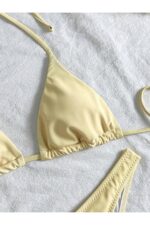 Yellow Patterned 3 Piece Beach Combination Bikini Set and Pareo - Image 5