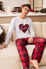 Red Men's Plaid Piece Double Pajama Set