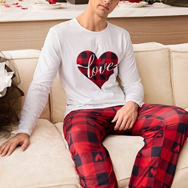 Red Men's Plaid Piece Double Pajama Set