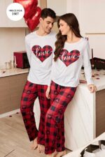 Red Men's Plaid Piece Double Pajama Set - Image 6