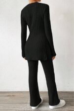 Cotton Black Slit Winter Long Pajamas Set - Image 2