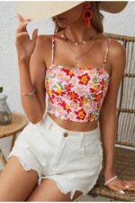 Retro Floral Print Backless Crop Blouse