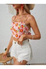 Retro Floral Print Backless Crop Blouse - Image 4