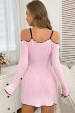 Powder Pink Off-Shoulder V-Neck Long Sleeve Nightgown - Image 6