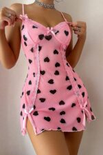 Romantic Pink Heart Patterned Nightgown with Slit Detail - Image 4