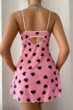 Romantic Pink Heart Patterned Nightgown with Slit Detail - Image 5