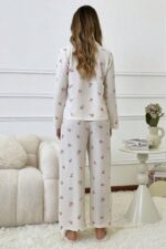 Women's Ecru Floral Printed Winter Long Pajamas Set - Image 6