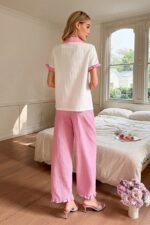 Pink Collared and Ruffle Detailed Short Sleeve Buttoned Pajama Set - Image 5