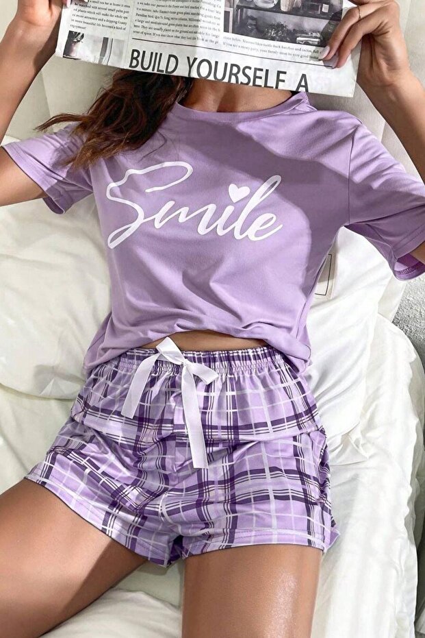1_org_zoom-1452.jpg Lilac Plaid Sports Pajamas Set with Shorts - Image 1